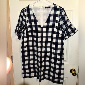 Madewell Women’s Bell-Sleeve Dress       Size:12 
(Navy blue & White)
